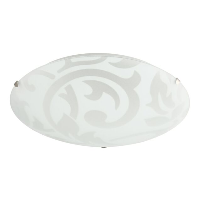Happy Homewares Traditional Frosted White Floral Circular Glass IP20 Flush Ceiling Light Fitting - image 1
