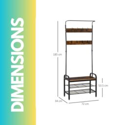 Pirlo Plush Industrial Hall Tree Coat Rack Stand With Shoe Storage Shelves in Brown - thumbnail 5