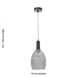 First Choice Lighting Set of 2 Birch - Clear Fluted Glass Chrome Deco Pendant Fittings - thumbnail 6