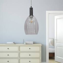 First Choice Lighting Set of 2 Birch - Clear Fluted Glass Chrome Deco Pendant Fittings - thumbnail 5