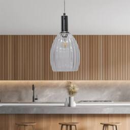 First Choice Lighting Set of 2 Birch - Clear Fluted Glass Chrome Deco Pendant Fittings - thumbnail 4