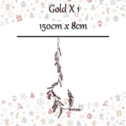 VFM e-Store Christmas Glitter Leaves Garland Decoration 150cm x 8cm Gold X 1 - Size: 150 cm x 8 cm - thumbnail 2