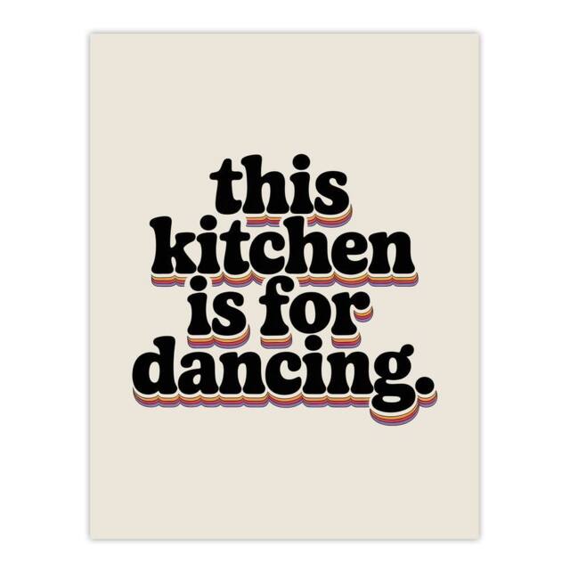 "Artery8 This Kitchen Is For Dancing Funky Retro Typography Wall Art Print in Beige - Size: W12"" x H16""" - image 1