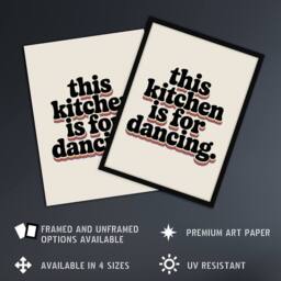 "Artery8 This Kitchen Is For Dancing Funky Retro Typography Wall Art Print in Beige - Size: W12"" x H16""" - thumbnail 2
