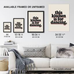 "Artery8 This Kitchen Is For Dancing Funky Retro Typography Wall Art Print in Beige - Size: W12"" x H16""" - thumbnail 3