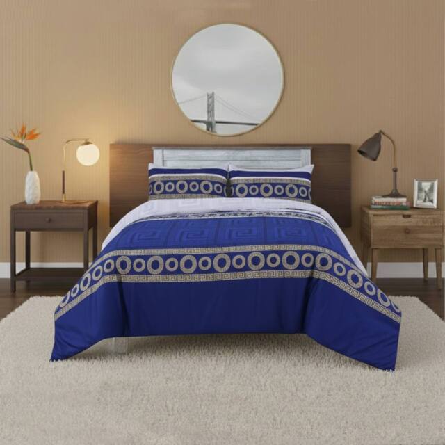 Snug City Greek Design Complete Bedding Set Duvet Cover Pillowcase Fitted Sheet - Size: Single - image 1