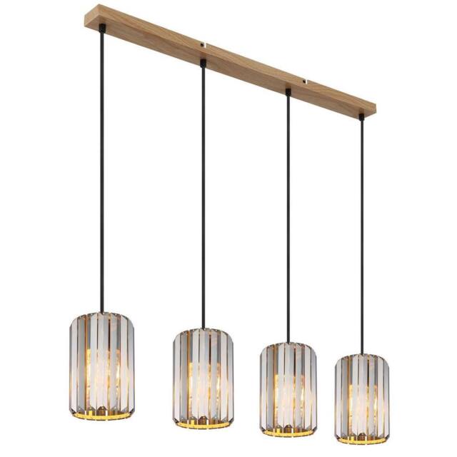 Netlighting Run Bar Pendant Wood Look K5 Crystals Smoke Colored 4x E27 in Brown - image 1