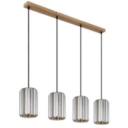 Netlighting Run Bar Pendant Wood Look K5 Crystals Smoke Colored 4x E27 in Brown - thumbnail 2