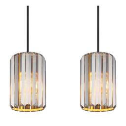 Netlighting Run Bar Pendant Wood Look K5 Crystals Smoke Colored 4x E27 in Brown - thumbnail 3