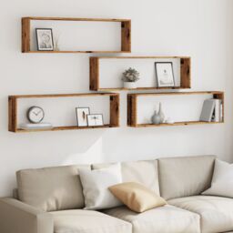 Berkfield Home Wall Cube Shelves 4 pcs Old Wood 100x15x30 cm Engineered Wood in Brown - Size: 100 x 15 x 30 cm - thumbnail 3