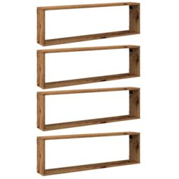 Berkfield Home Wall Cube Shelves 4 pcs Old Wood 100x15x30 cm Engineered Wood in Brown - Size: 100 x 15 x 30 cm - thumbnail 2