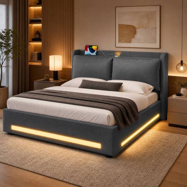STILVORA 5ft King Upholstered Bed Frame with Storage in Dark Grey - image 1