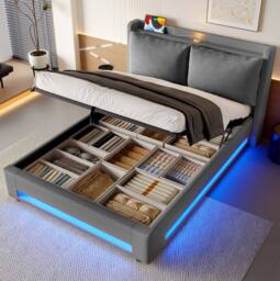 STILVORA 5ft King Upholstered Bed Frame with Storage in Dark Grey - thumbnail 3