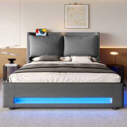 STILVORA 5ft King Upholstered Bed Frame with Storage in Dark Grey - thumbnail 2