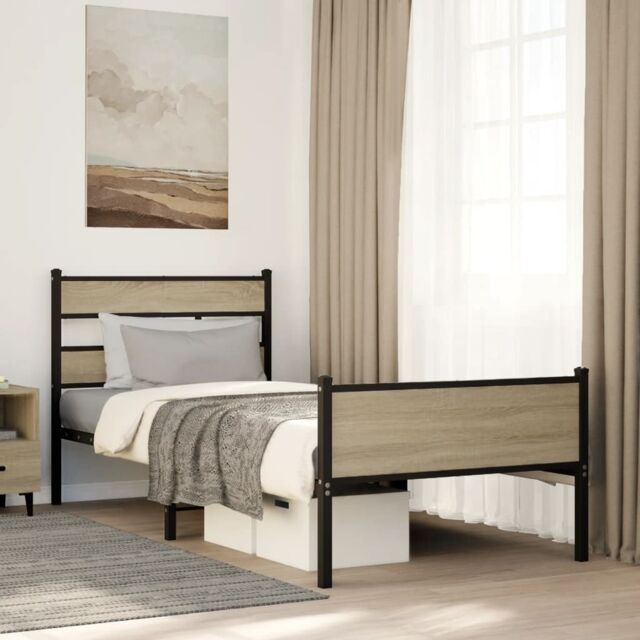 Berkfield Home Bed Frame without Mattress Sonoma Oak 90x200 cm Engineered Wood in Brown - image 1