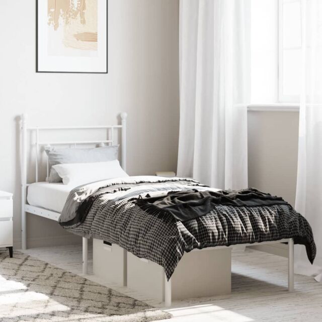 Berkfield Home Metal Bed Frame without Mattress with Headboard White 75x190cm - Size: 75x190 cm - image 1