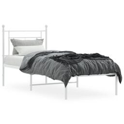 Berkfield Home Metal Bed Frame without Mattress with Headboard White 75x190cm - Size: 75x190 cm - thumbnail 3
