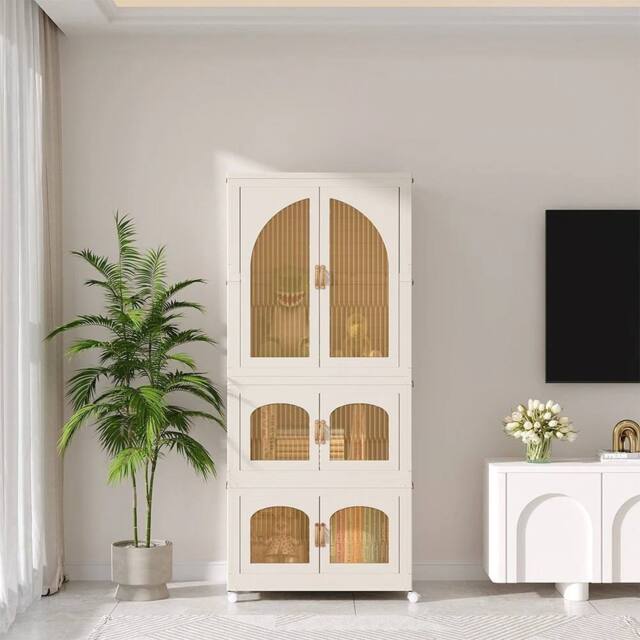 KORVIXA 156 cm Extra Large Plastic Wardrobe Clothes in Beige - Size: 100 cm - image 1
