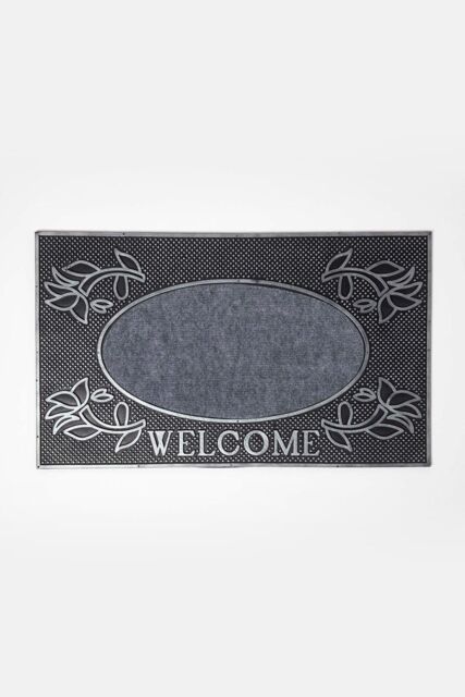 Homescapes Welcome' Door Mat, 75 x 45 cm in Silver - Size: 45 cm x 75 cm