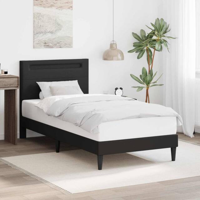 Berkfield Home Bed Frame with LED Strip Lights Black 90 x 190 cm Faux Leather - image 1