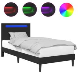 Berkfield Home Bed Frame with LED Strip Lights Black 90 x 190 cm Faux Leather - thumbnail 2