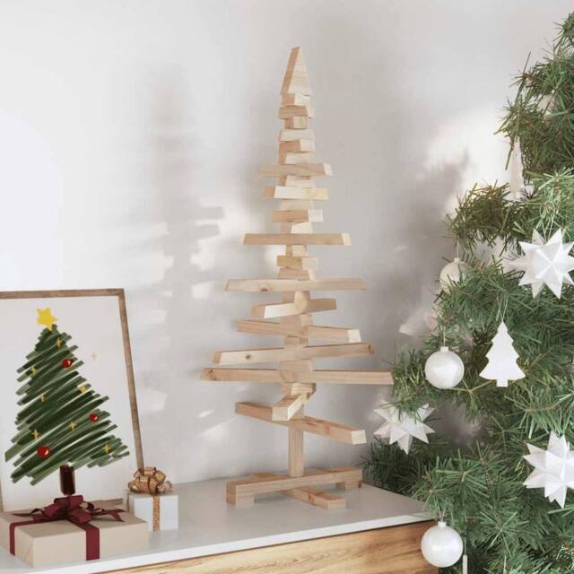 Berkfield Home Beautiful Wooden Christmas Tree for Decoration 90 cm Solid Wood Pine in Brown - image 1