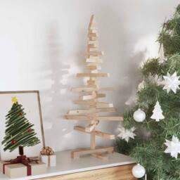 Berkfield Home Beautiful Wooden Christmas Tree for Decoration 90 cm Solid Wood Pine in Brown - thumbnail 1