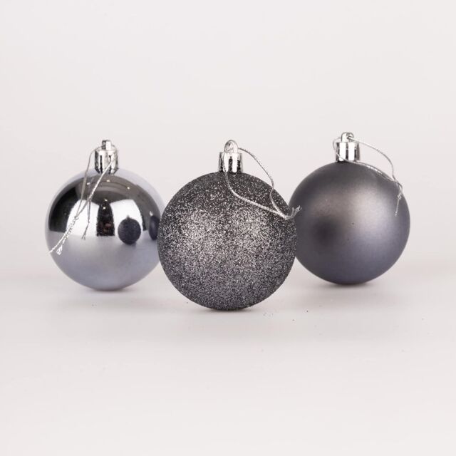 Shatchi 50mm/12Pcs Christmas Baubles Shatterproof Dark Grey, Tree Decorations in Dark Grey - image 1
