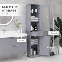 Havendro Storage Cabinet Organizer Tower with Shelves & Drawer, Grey - thumbnail 4
