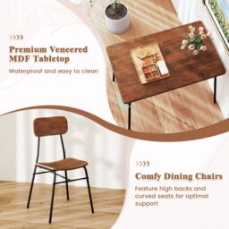Gymax 4PCS Dining Table Set Kitchen Table With Bench 2 Chairs Storage Rack in Brown - Size: 4 Pack - thumbnail 6