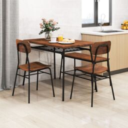 Gymax 4PCS Dining Table Set Kitchen Table With Bench 2 Chairs Storage Rack in Brown - Size: 4 Pack - thumbnail 7
