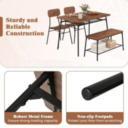 Gymax 4PCS Dining Table Set Kitchen Table With Bench 2 Chairs Storage Rack in Brown - Size: 4 Pack - thumbnail 4