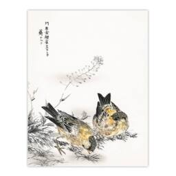Artery8 Numata Kashu Framed Wall Art Greenfinch & Shepherds Purse Plant - Size: A4 - thumbnail 3