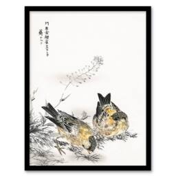 Artery8 Numata Kashu Framed Wall Art Greenfinch & Shepherds Purse Plant - Size: A4 - thumbnail 1