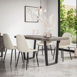 More4Homes Aria Dining Table & Chairs - Concrete Effect Table Top w Black Legs + Maya Boucle Dining Chair Set Of 6 in Ivory