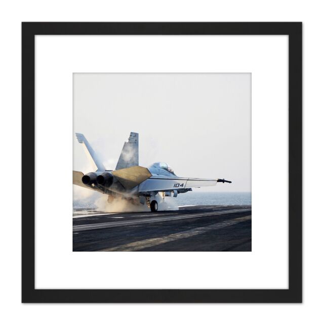 Artery8 Military USA Navy FA-18F Super Hornet Aircraft Jet Photo 8X8 Inch Square Wooden Framed Wall Art Print Picture with Mount in Black - image 1