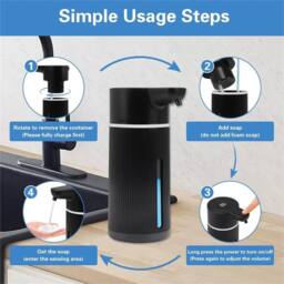 VOGREX Black Touchless Automatic Soap Dispenser 420ml Electric Home - thumbnail 3