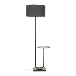 ValueLights Tavel Black Marble Base Floor Lamp With Table & Large Charcoal Grey Shade - thumbnail 2