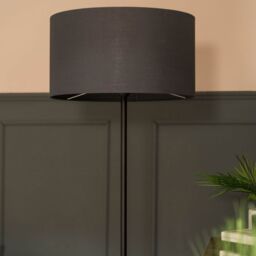 ValueLights Tavel Black Marble Base Floor Lamp With Table & Large Charcoal Grey Shade - thumbnail 3