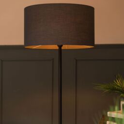 ValueLights Tavel Black Marble Base Floor Lamp With Table & Large Charcoal Grey Shade - thumbnail 4