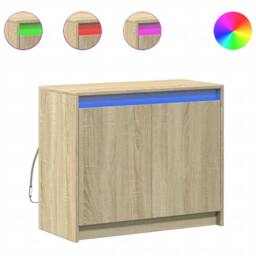 Berkfield Home Sideboard with LED Sonoma Oak 72x34x61 cm Engineered Wood in Light Brown - Size: 72 x 34 x 61 cm - thumbnail 3