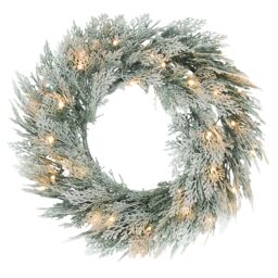 HOMCOM 60 cm Prelit Christmas Wreath, Flocked Front Door Wreath with Timer in Green - Size: 60 cm x 60 cm - thumbnail 2