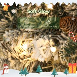HOMCOM 60 cm Prelit Christmas Wreath, Flocked Front Door Wreath with Timer in Green - Size: 60 cm x 60 cm - thumbnail 6