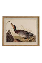 KDMD Flora & Fauna Duck on Linen with Beaded Frame - Rustic Art in Brown - thumbnail 1