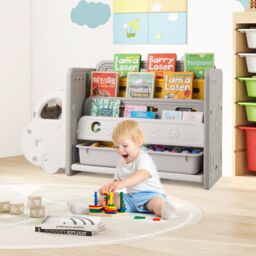 Costway Kids Toy Storage & Bookshelf Car Themed Toy Storage Cabinet in Beige - thumbnail 7
