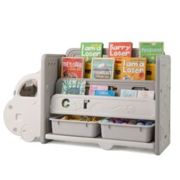 Costway Kids Toy Storage & Bookshelf Car Themed Toy Storage Cabinet in Beige - thumbnail 1