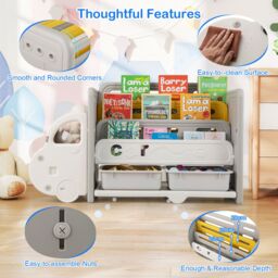 Costway Kids Toy Storage & Bookshelf Car Themed Toy Storage Cabinet in Beige - thumbnail 4
