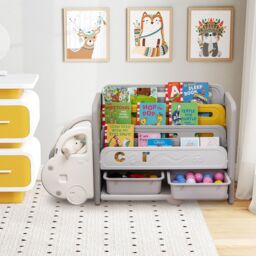 Costway Kids Toy Storage & Bookshelf Car Themed Toy Storage Cabinet in Beige - thumbnail 6