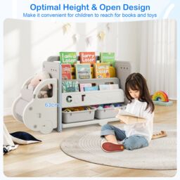 Costway Kids Toy Storage & Bookshelf Car Themed Toy Storage Cabinet in Beige - thumbnail 3