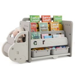 Costway Kids Toy Storage & Bookshelf Car Themed Toy Storage Cabinet in Beige - thumbnail 2